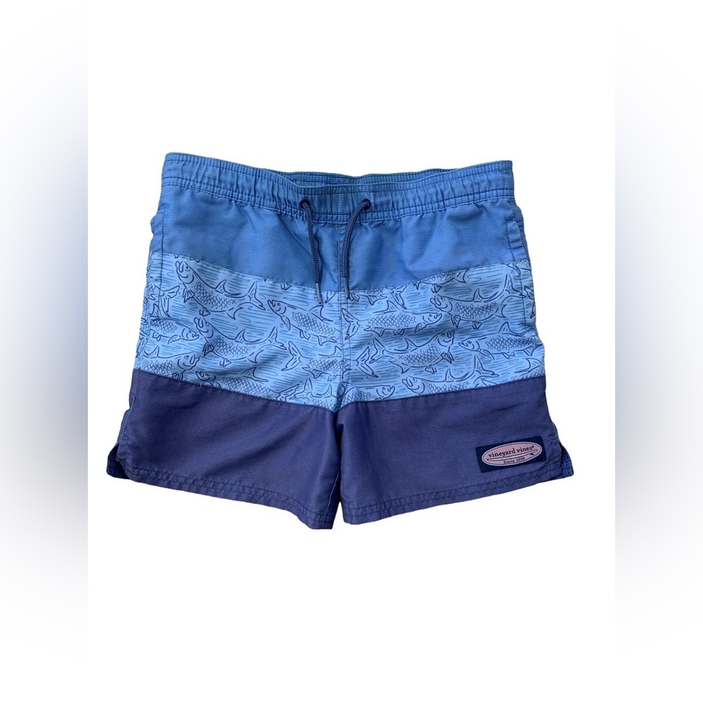 Vineyard Vines Size 7 Color Block Fish Print Chappy Swim Trunks
